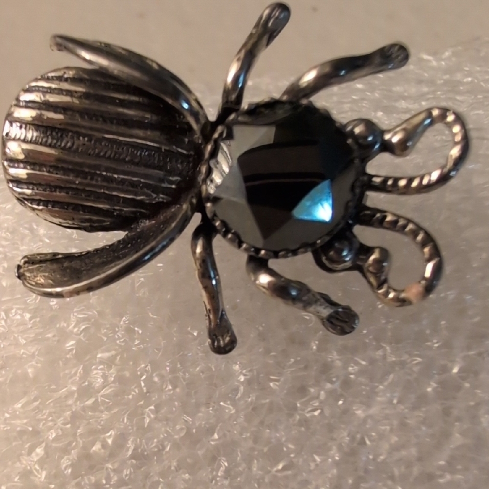 Petite Vintage Southwestern Hematite Dimensional Bug Silver Brooch Pin - Picture 1 of 8